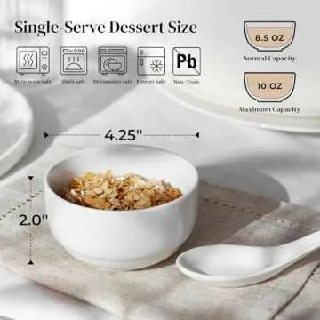 DOWAN 10 OZ Ice Cream Bowls - 4.25" Ceramic Dessert Bowls Set of 6 - Porcelain Small Bowls for Side ...