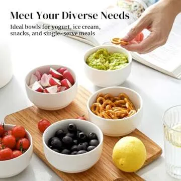 DOWAN 10 OZ Ice Cream Bowls - 4.25" Ceramic Dessert Bowls Set of 6 - Porcelain Small Bowls for Side Dishes, Ice Cream, Oatmeal, Fruit, Portion Control - Dishwasher Microwave Safe