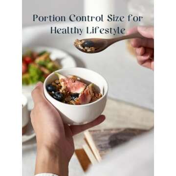 DOWAN 10 OZ Ice Cream Bowls - 4.25" Ceramic Dessert Bowls Set of 6 - Porcelain Small Bowls for Side Dishes, Ice Cream, Oatmeal, Fruit, Portion Control - Dishwasher Microwave Safe