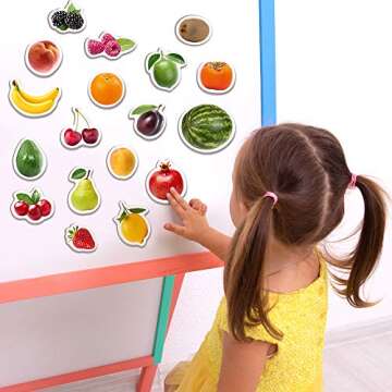 MAGDUM PHOTO FRUITs&Berries - magnets for kitchen -real LARGE fridge magnets for toddlers- Magnetic EDUcational toys baby 3 year old baby - LEARNing magnets for kids- Kid magnets - Development toys