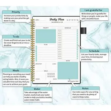 Daily Planner Undated, To Do List Notebook with Hourly Schedule Regolden-Book Calendars Meal, Spiral Appointment Organizers Notebook for Man/Women, Pocket,Pen Loop, 160 Pages (7x10")
