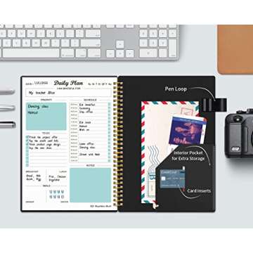 Daily Planner Undated, To Do List Notebook with Hourly Schedule Regolden-Book Calendars Meal, Spiral Appointment Organizers Notebook for Man/Women, Pocket,Pen Loop, 160 Pages (7x10")