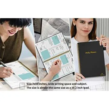 Daily Planner Undated, To Do List Notebook with Hourly Schedule Regolden-Book Calendars Meal, Spiral Appointment Organizers Notebook for Man/Women, Pocket,Pen Loop, 160 Pages (7x10")