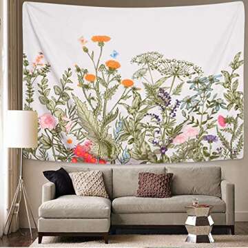 Alishomtll Colorful Floral Plants Tapestry Vintage Herbs Wild Flowers Wall Hanging Nature Scenery fo...