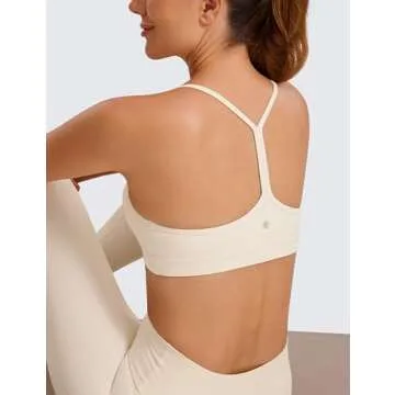CRZ YOGA Butterluxe Womens Y Back Sports Bra - Padded Racerback Low Impact Spaghetti Thin Strap Workout Yoga Bra White Apricot Small