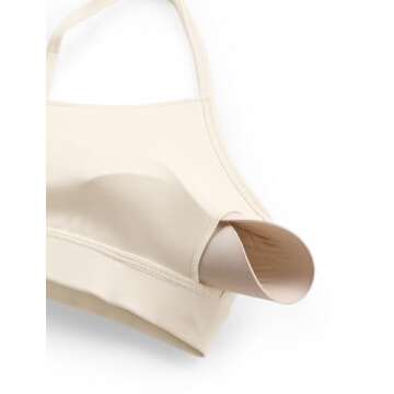 CRZ YOGA Butterluxe Womens Y Back Sports Bra - Padded Racerback Low Impact Spaghetti Thin Strap Workout Yoga Bra White Apricot Small