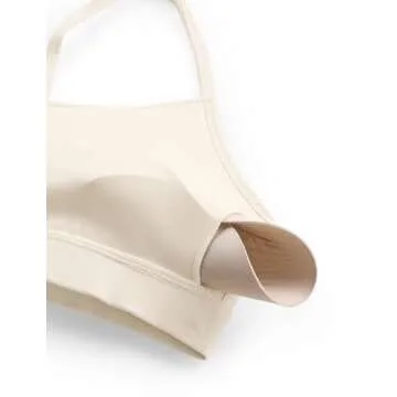 CRZ YOGA Butterluxe Womens Y Back Sports Bra - Padded Racerback Low Impact Spaghetti Thin Strap Workout Yoga Bra White Apricot Small