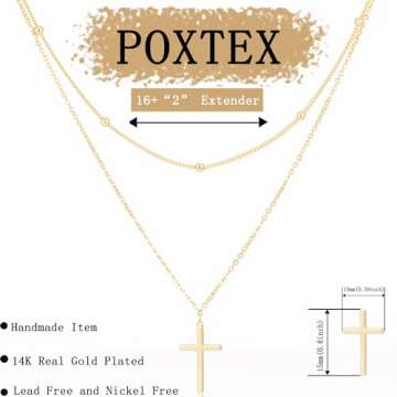 Poxtex 14K Gold Plated Cross Necklace for Women with Satellite Bead Choker | Dainty | Delicate | Simple Fashion Jewelry Gifts