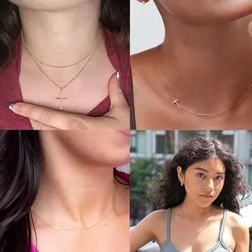 Poxtex 14K Gold Plated Cross Necklace for Women with Satellite Bead Choker | Dainty | Delicate | Simple Fashion Jewelry Gifts