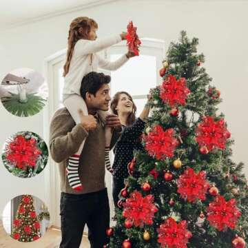 18 PCS Poinsettia Artificial Christmas Flowers, Christmas Tree Flowers Decorations,Christmas Decor G...