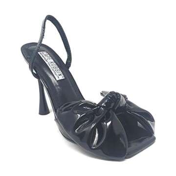 Cape Robbin Gifted Sexy Stiletto High Heels for Women, Faux Patent Leather Open Toe Booties for Women with Bow (Black Pat, numeric_9)