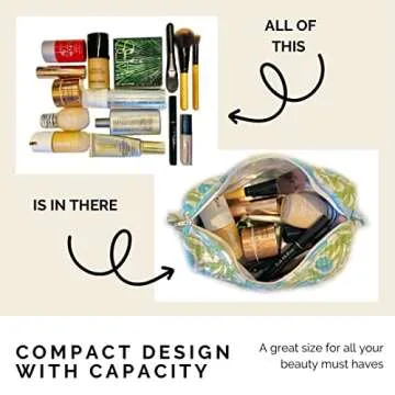 Palmetto Home Block Print Designer Toiletry Bag & Makeup Case - Boho Floral Quilted Pouch for Cosmetics