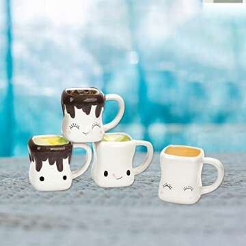 SHREEVASA Set of 4 Cute Marshmallow Mugs Chocolate Cocoa Mugs Funny Hot Chocolate Mugs Mini Marshmallow Cups with Faces for Christmas Mothers Day Thanksgiving Day Cups Gifts Party(#1)