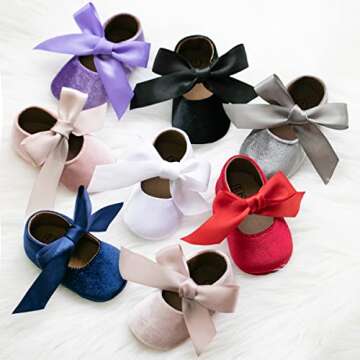 KIDSUN Infant Baby Girls Mary Jane Shoes Soft Sole Ballet Slippers Bow Princess Newborn Dress Weddin...
