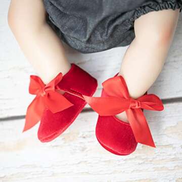 KIDSUN Infant Baby Girls Mary Jane Shoes Soft Sole Ballet Slippers Bow Princess Newborn Dress Wedding Flat Shoes (3-6 Months Infant, A-red(Velvet), 3_Months)
