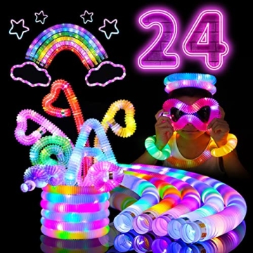 AIRNEY 24 PCS LED Pop Tubes, Light Up Glow Tubes Glow in the Dark Party Supplies, Glow Sticks Sensor...