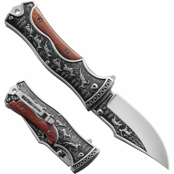 Deer Pattern Rosewood Folding Knife - 3.7" EDC