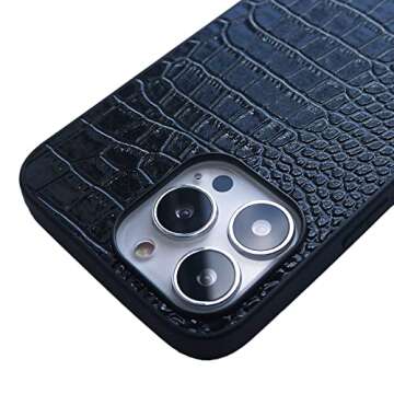 iPhone 13 Case for Women, DMaos Crocodile Synthetic Patent Leather Cover, Classic Fashion for iPhone13 6.1 inch - Black