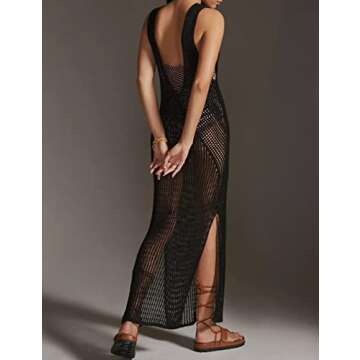 Bsubseach Women Crochet Swimsuit Cover Up Backless Bikini Beach Cover Ups Summer Tank Resort Wear Black