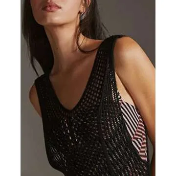 Bsubseach Women Crochet Swimsuit Cover Up Backless Bikini Beach Cover Ups Summer Tank Resort Wear Black