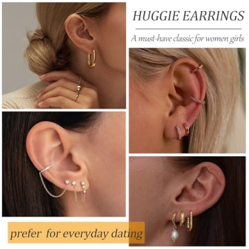 Stylish 9 Pair Gold Huggie Hoop Earrings Set