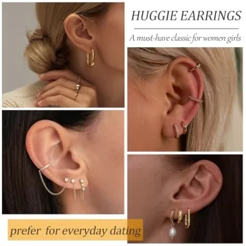 Stylish 9 Pair Gold Huggie Hoop Earrings Set