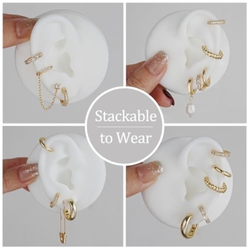 Stylish 9 Pair Gold Huggie Hoop Earrings Set