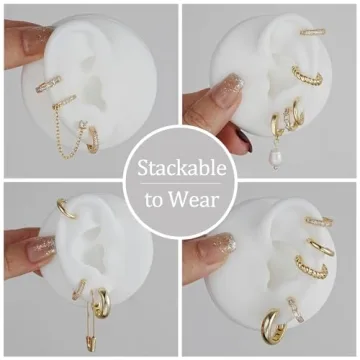 Stylish 9 Pair Gold Huggie Hoop Earrings Set