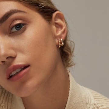 Stylish 9 Pair Gold Huggie Hoop Earrings Set