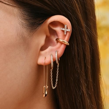 Stylish 9 Pair Gold Huggie Hoop Earrings Set