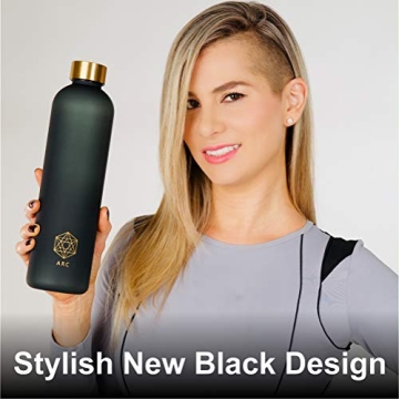 ARCANA Motivational Water Bottle - Time Marker, BPA Free, 32oz Black