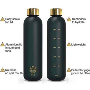 ARCANA Motivational Water Bottle - Time Marker, BPA Free, 32oz Black