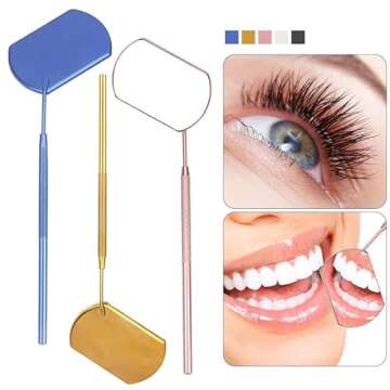 KB ESSENTIALS Lash Mirror for Eyelash Extensions - Stainless Steel Eyelash Makeup Tool for False Lashes & Adhesives - Professional Lash Extension Supplies and Accessories (Gold)