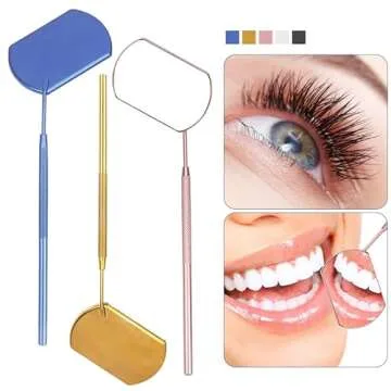 KB ESSENTIALS Lash Mirror for Eyelash Extensions - Stainless Steel Eyelash Makeup Tool for False Lashes & Adhesives - Professional Lash Extension Supplies and Accessories (Gold)