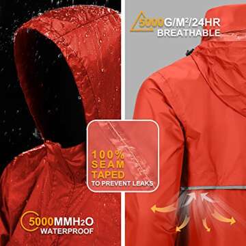 Outdoor Ventures Men's Rain Jacket - Waterproof & Packable Pullover for Outdoor Activities
