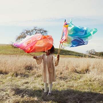 Sarah's Silks - Set of 5 Enchanted Mini Playsilks, 100% Silk 21" Square Scarf for Dance, Movement and Pretend Play - Rainbow, Starry Night, Sea, Fire and Blossom Scarves