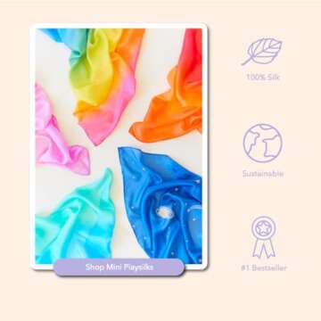 Sarah's Silks - Set of 5 Enchanted Mini Playsilks, 100% Silk 21" Square Scarf for Dance, Movement and Pretend Play - Rainbow, Starry Night, Sea, Fire and Blossom Scarves