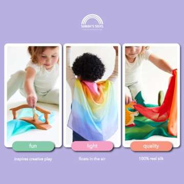 Sarah's Silks - Set of 5 Enchanted Mini Playsilks, 100% Silk 21" Square Scarf for Dance, Movement and Pretend Play - Rainbow, Starry Night, Sea, Fire and Blossom Scarves