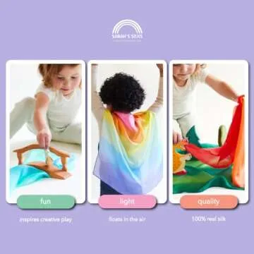 Sarah's Silks - Set of 5 Enchanted Mini Playsilks, 100% Silk 21" Square Scarf for Dance, Movement and Pretend Play - Rainbow, Starry Night, Sea, Fire and Blossom Scarves