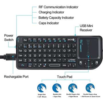 Rii 2.4G Mini Wireless Keyboard with Touchpad Mouse,Lightweight Portable Controller with USB Receiver Remote Control for Windows/ Mac/ Android/ PC/Tablets/ TV/Xbox/ PS3. X1-Black .
