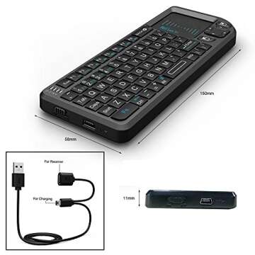 Rii 2.4G Mini Wireless Keyboard with Touchpad Mouse,Lightweight Portable Controller with USB Receiver Remote Control for Windows/ Mac/ Android/ PC/Tablets/ TV/Xbox/ PS3. X1-Black .