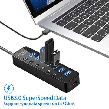 USB Hub 3.0 Powered, LYFNLOVE USB Extender Multiple USB Port USB Hub Splitter for Laptop PC with Pow...