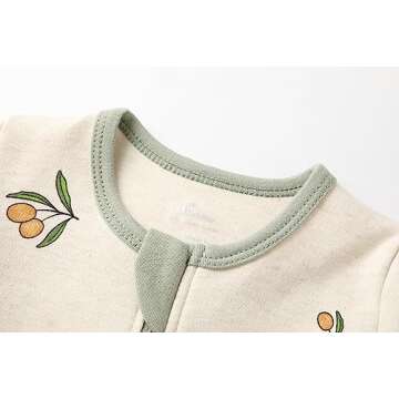 O2 BABY Baby Boys Girls Organic Cotton Zip Front Sleeper Pajamas, Footed Sleep 'n Play（3-6 Months, Olive & Sage）