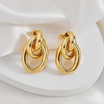 Elegant YUJIE 18K Gold Geometric Link Earrings for Women