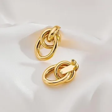 Elegant YUJIE 18K Gold Geometric Link Earrings for Women