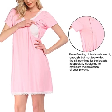 Ekouaer Womens Nursing/Delivery/Labor/Hospital Nightgown Soft Maternity Nighties Light Rose