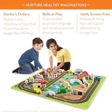Melissa & Doug Deluxe Activity Road Rug Play Set with 49 Wooden Vehicles and Play Pieces