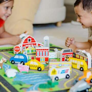 Melissa & Doug Deluxe Activity Road Rug Play Set with 49 Wooden Vehicles and Play Pieces