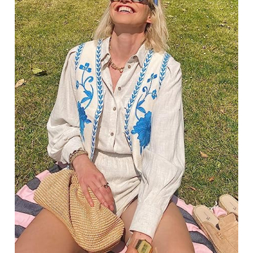 Stylish Meihuida Embroidered Vest Top for Women