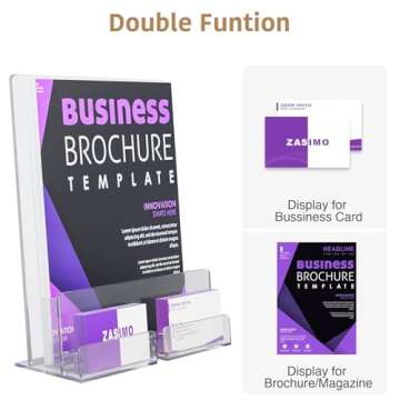 ZASIMO 2-Pack Acrylic Brochure Holder with Business Card Holder, 8.5"x 11", Clear Flyer Stands for Display, Ideal for Trade Show, Menu, Journals, Pamphlet, Magazine, Booklets, Literature